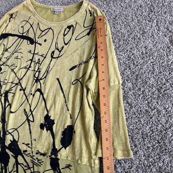 Jess & Jane Womens XL Tunic Top Yellow Abstract Print 3/4 Sleeves USA Made - Picture 8 of 10
